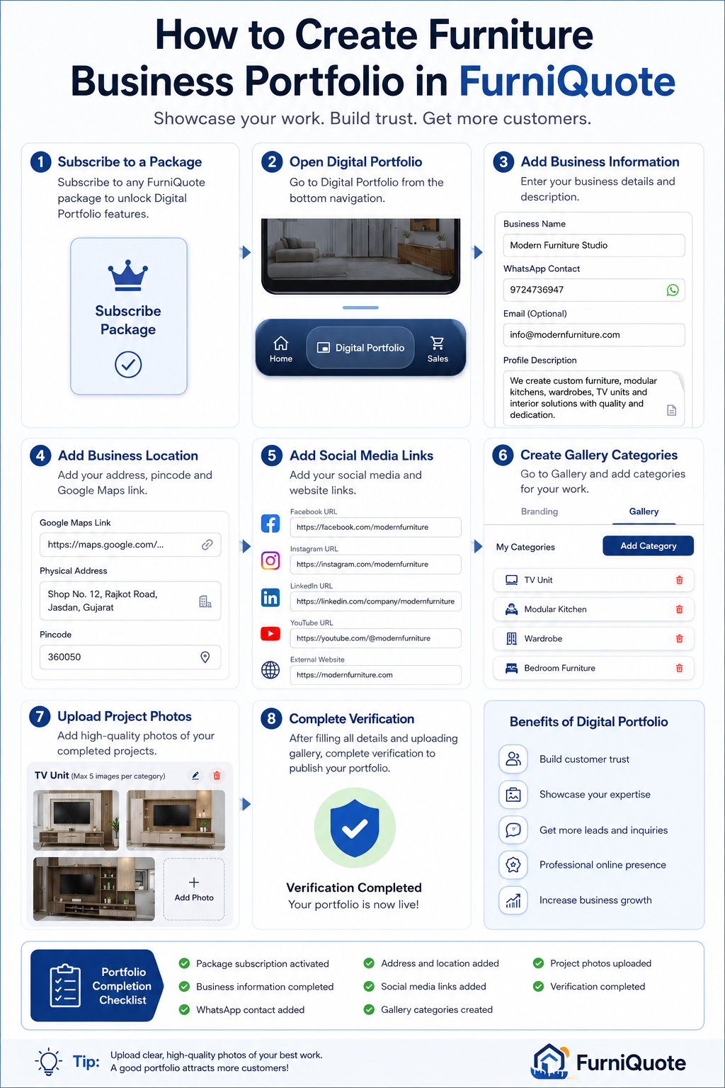 How to Create a Professional Furniture Business Portfolio in FurniQuote