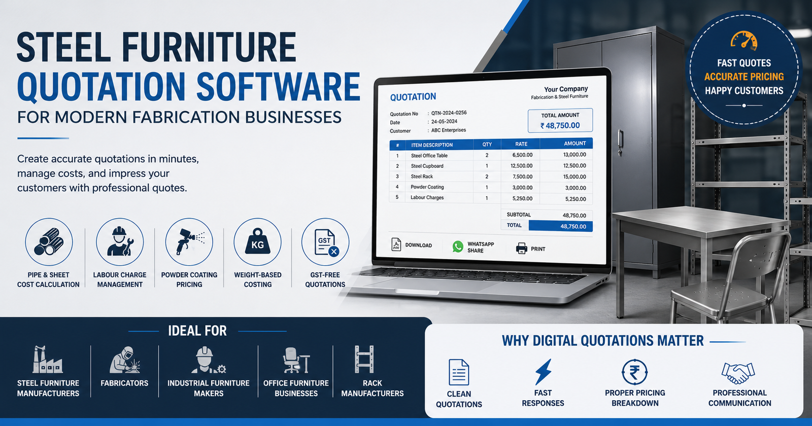 Steel Furniture Quotation Software for Modern Fabrication Businesses